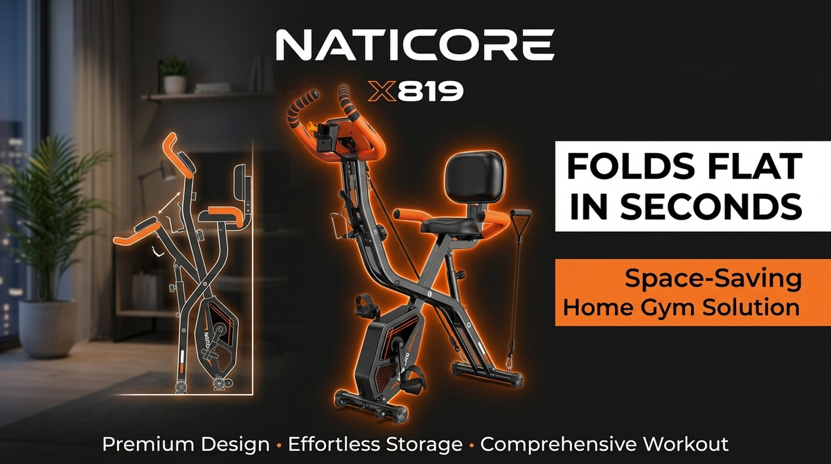 NATICORE X819 4-in-1 Foldable Exercise Bike – Full Body Home Cardio & Strength Trainer with LCD Monitor