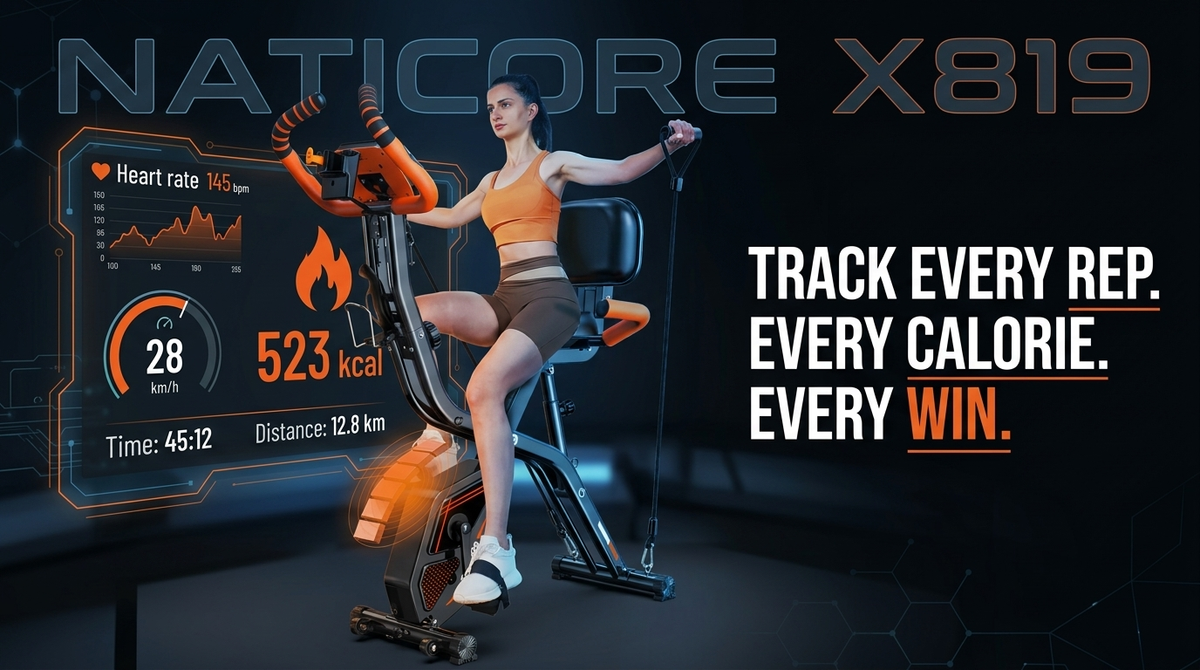 NATICORE X819 4-in-1 Foldable Exercise Bike – Full Body Home Cardio & Strength Trainer with LCD Monitor