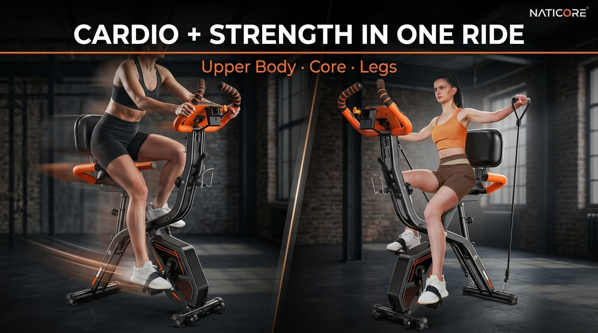 NATICORE X819 4-in-1 Foldable Exercise Bike – Full Body Home Cardio & Strength Trainer with LCD Monitor