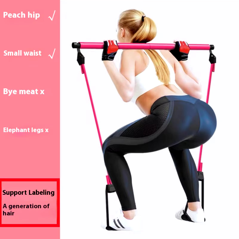 Pilates Stick - Adjustable Fitness Bar for Home Workout, Yoga, Stretching & Toning - Portable Exercise Rod with Elastic Bands