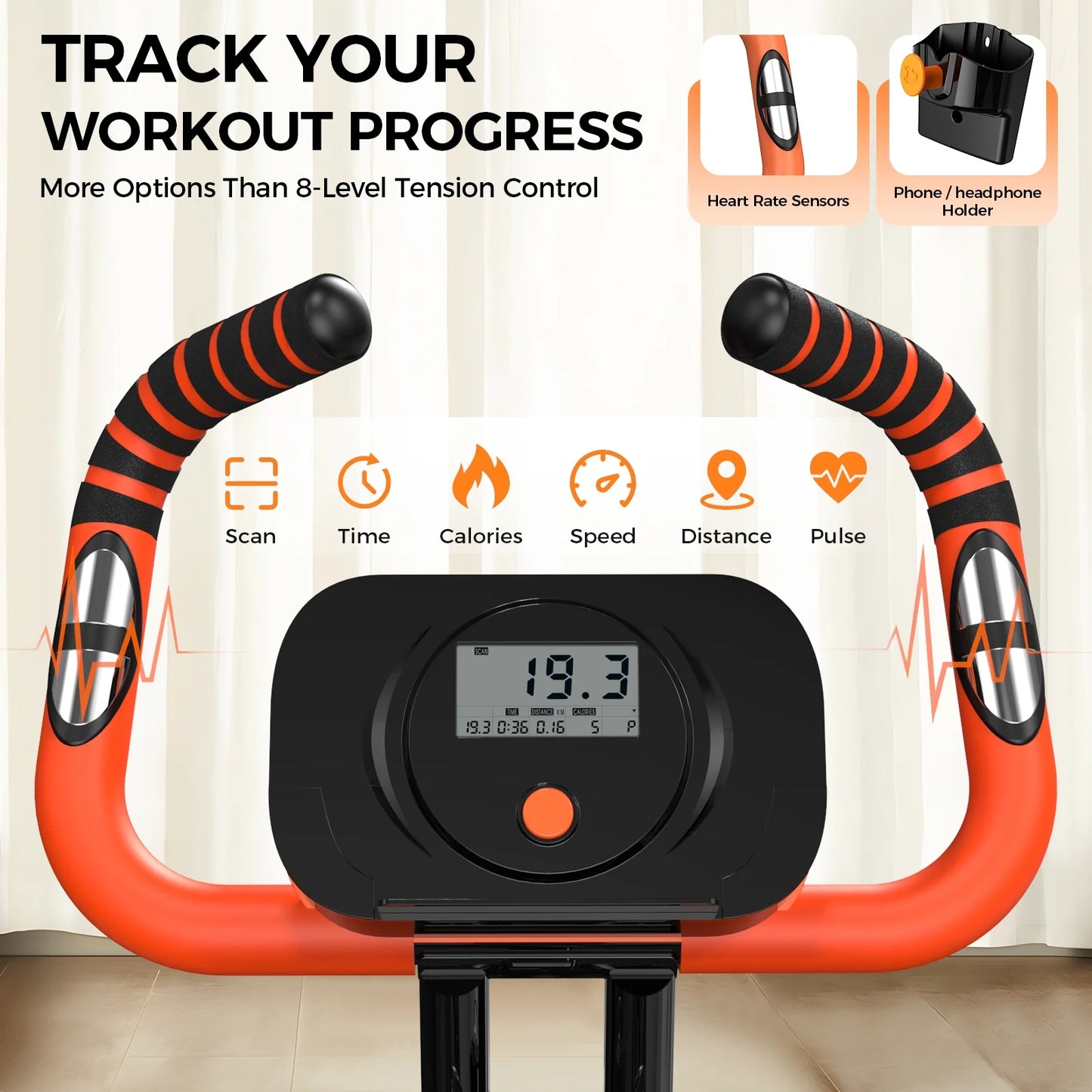NATICORE 4-in-1 Foldable Exercise Bike – 8-Level Resistance, Arm Bands, Pulse Sensor & Back Support for Home Gym