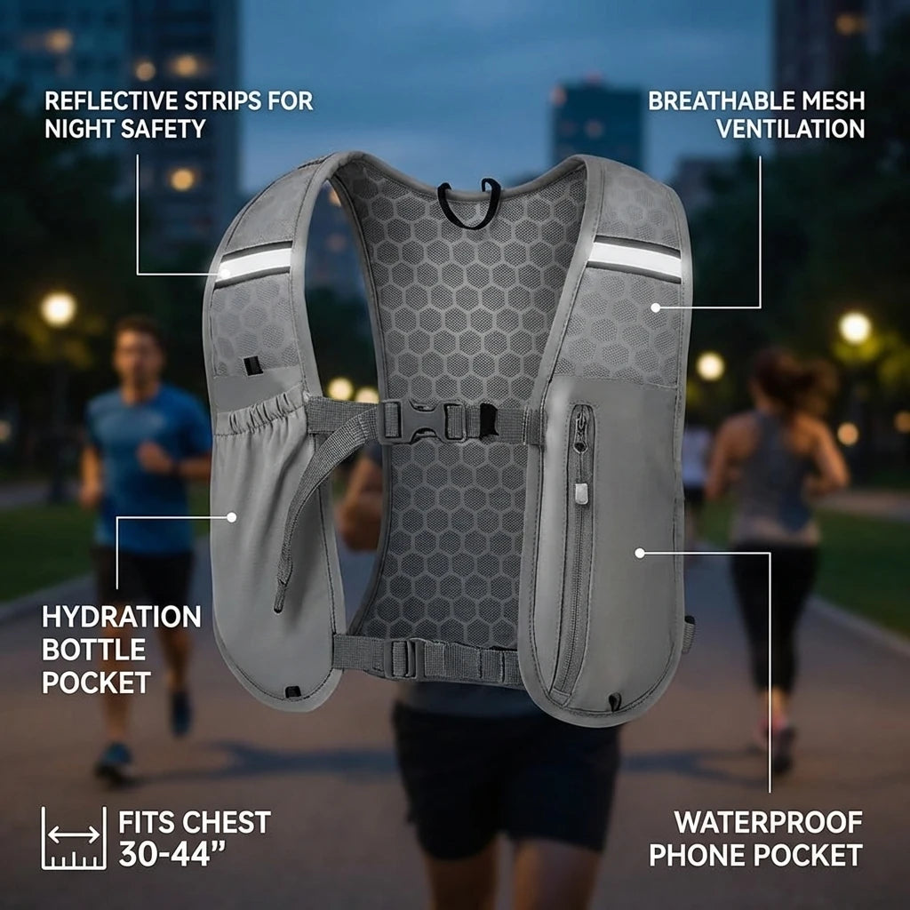 New Running Water Bottle Storage Vest Lightweight Running Vest Reflective Hydration Water Chest Pack with Phone Holder
