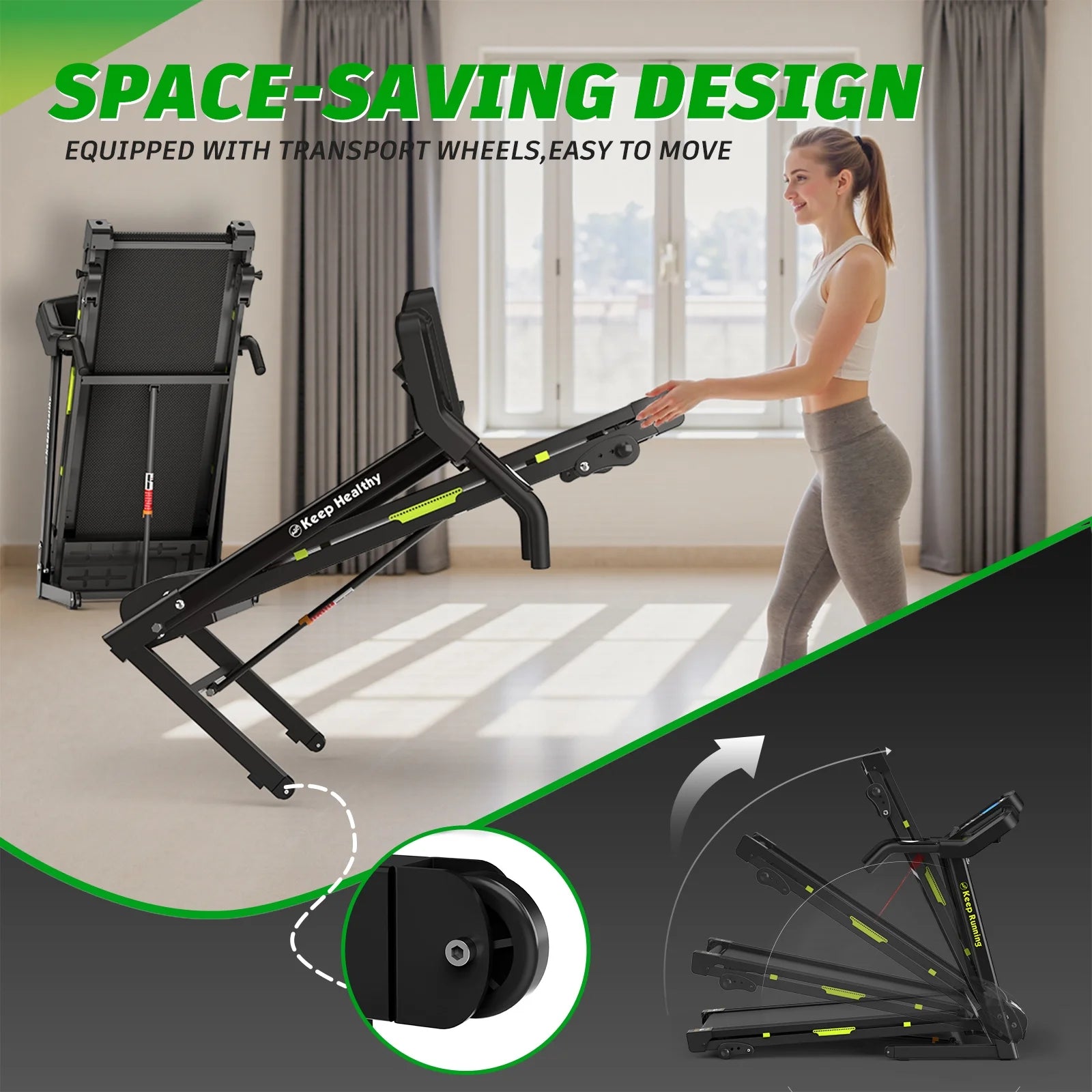 NATICORE Folding Treadmill for Home & Office – Manual Incline, 300LB+ Capacity, LCD Display, Space-Saving Running Machine