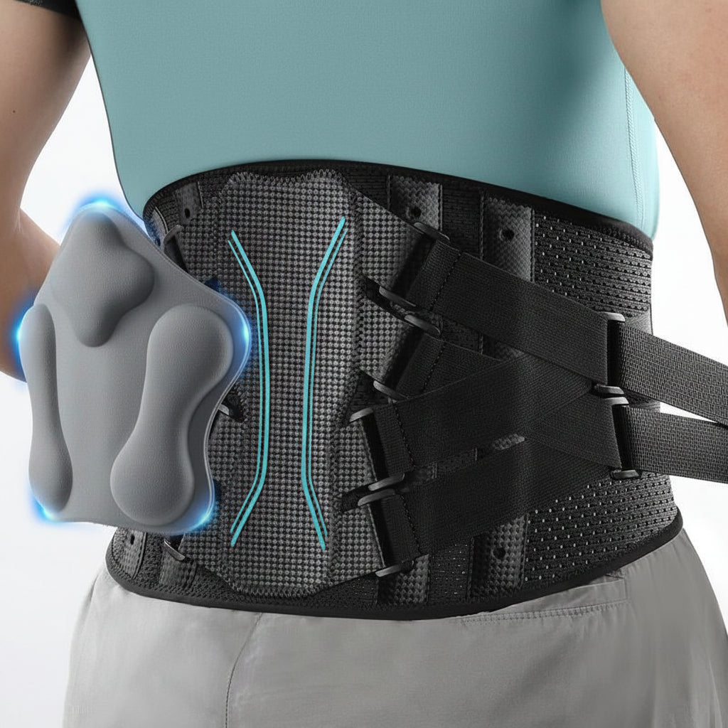 Fitomo Back Support Brace, Adjustable Lumbar Belt with Carbon Fiber Stays, Ultra-Thin Breathable Mesh, Lightweight & Comfortable for Posture, Lifting, and Sitting