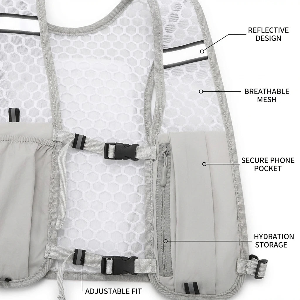 New Running Water Bottle Storage Vest Lightweight Running Vest Reflective Hydration Water Chest Pack with Phone Holder