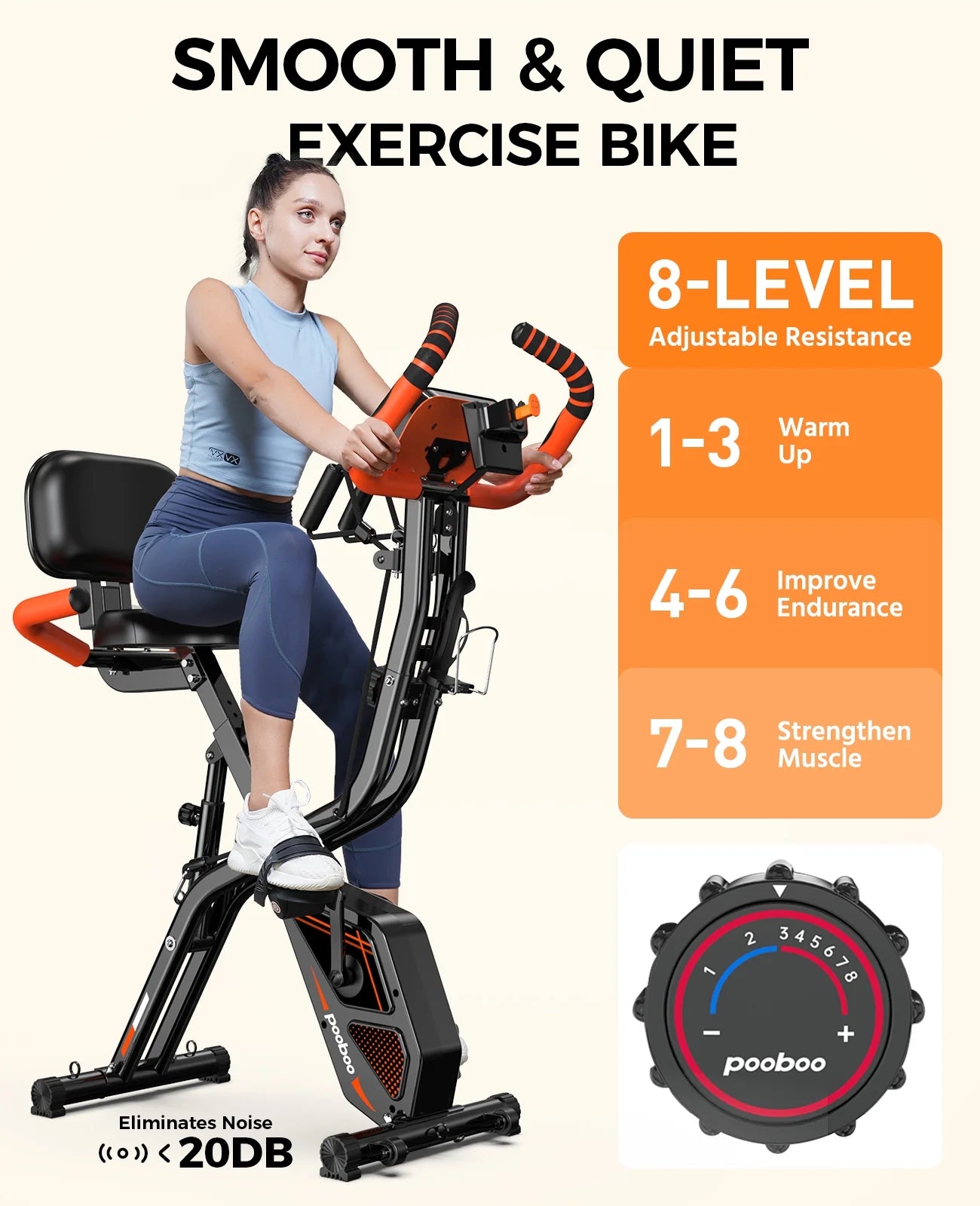 NATICORE 4-in-1 Foldable Exercise Bike – 8-Level Resistance, Arm Bands, Pulse Sensor & Back Support for Home Gym
