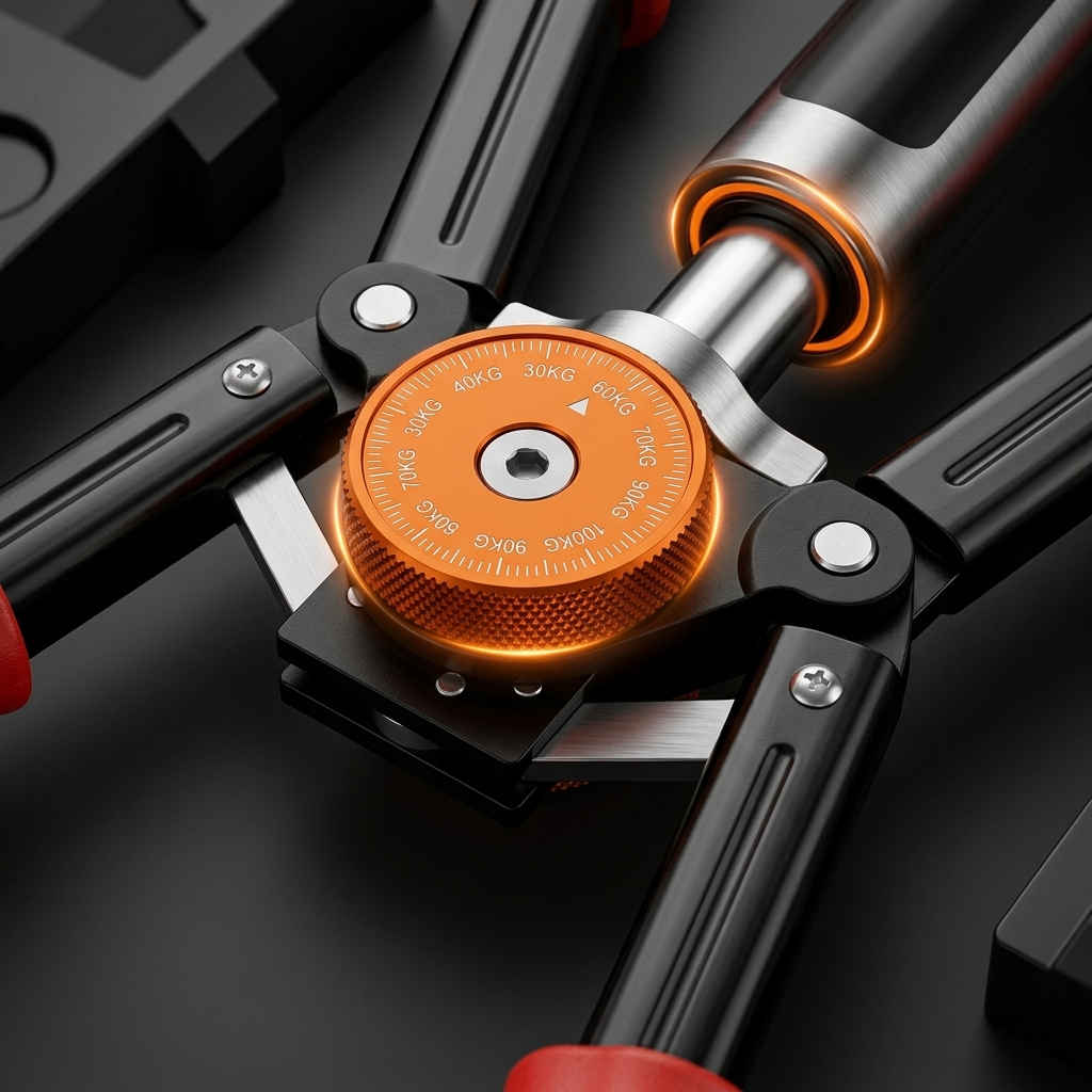 Close-up of a mechanical component with an orange gear on a dark background