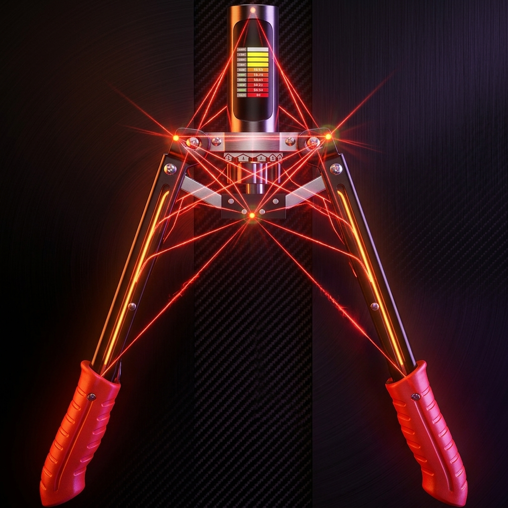 Close-up of a futuristic motorcycle frame with red and orange lights on a dark background