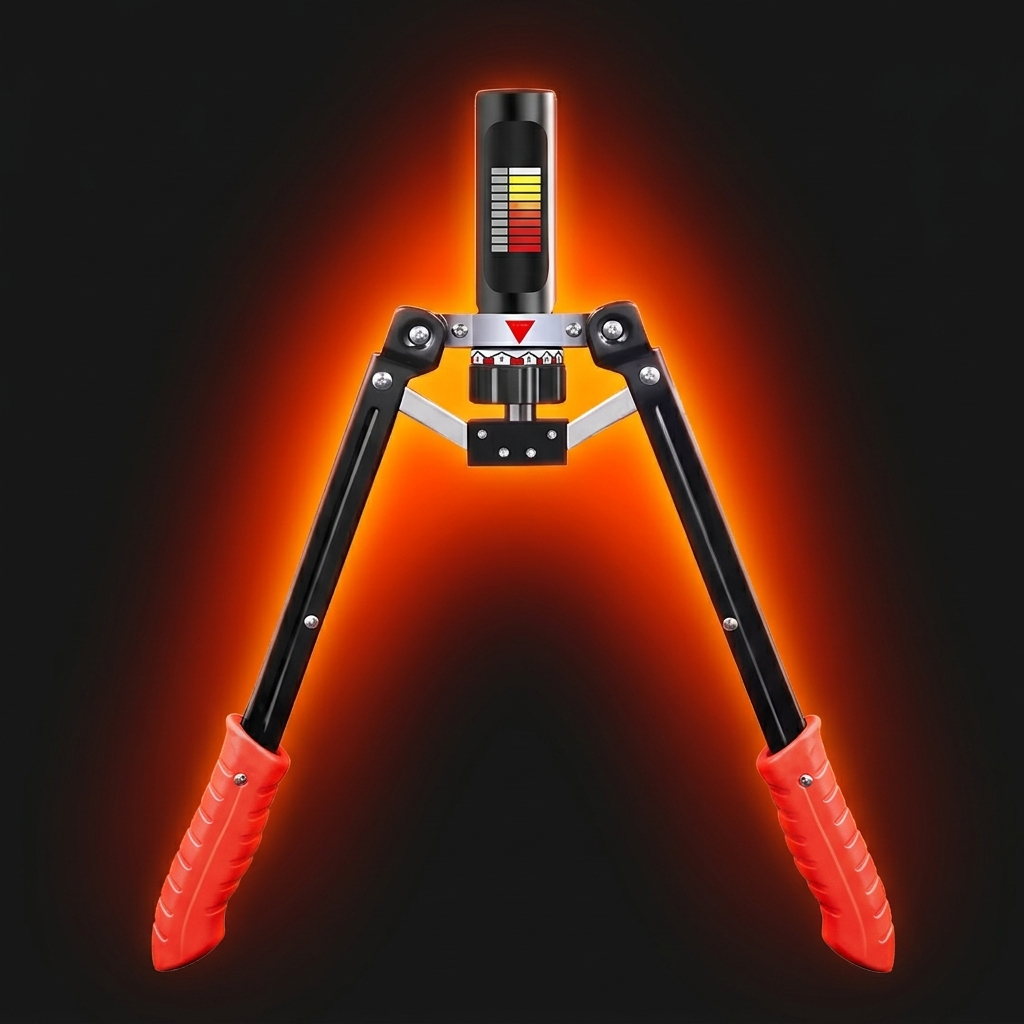 Mechanical tool with red handles on a dark background