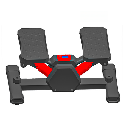 Gym machine with red and blue components on a white background